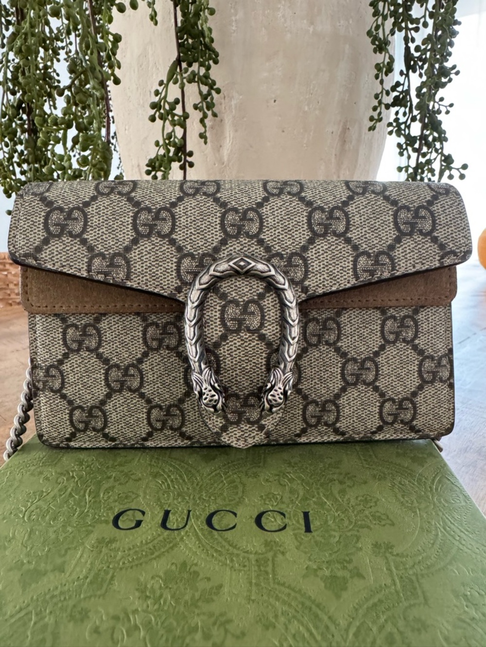 Gucci Gray/Brown GG Supreme Dionysus Crossbody Mini Bag